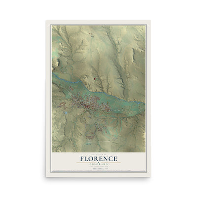 Map of Florence, Colorado, 12 x 18 inch unframed archival matte print