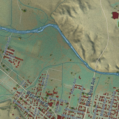 Second close-up of the map of Florence, Colorado print showing more streets and buildings