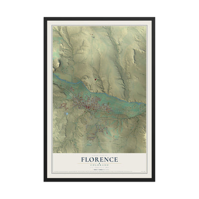 Map of Florence, Colorado, 12 x 18 inch print in a black wood frame