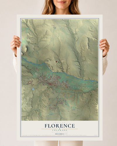 Map of Florence, Colorado, 24 x 36 inch unframed archival matte print