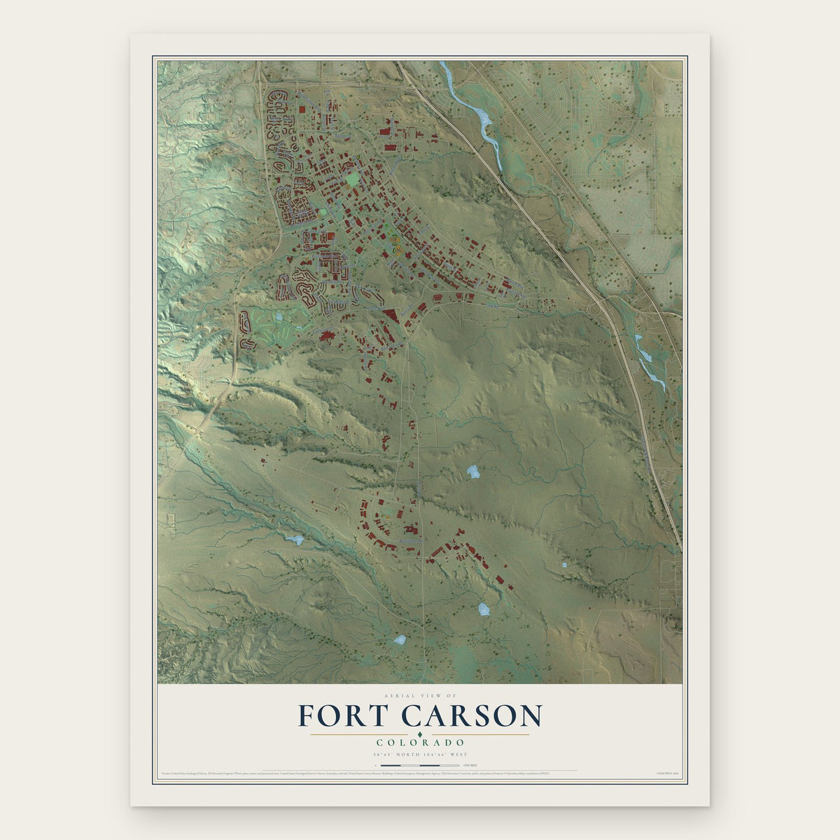 Fort Carson, Colorado map print, the full design