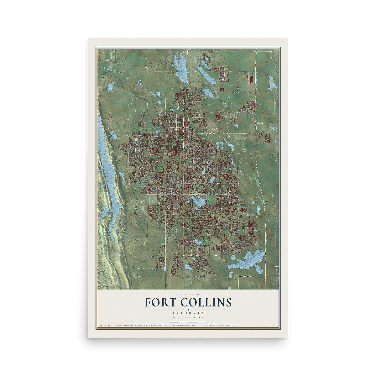 Map of Fort Collins, Colorado, 12 x 18 inch unframed archival matte print