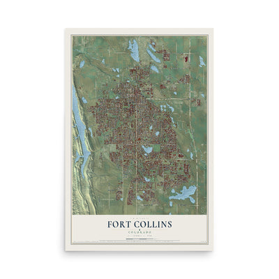 Map of Fort Collins, Colorado, 12 x 18 inch unframed archival matte print