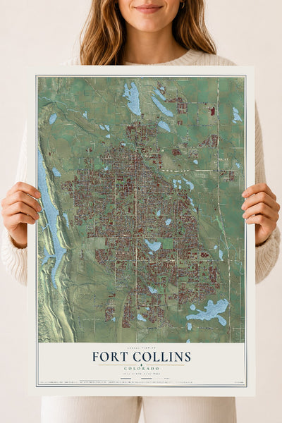 Map of Fort Collins, Colorado, 18 x 24 inch unframed archival matte print