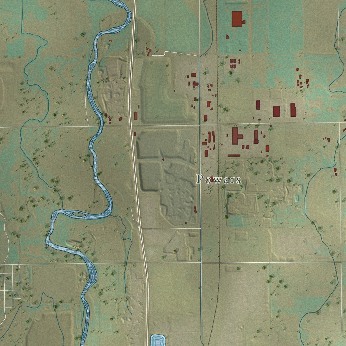 Second close-up of the map of Fort Lupton, Colorado print showing more streets and buildings