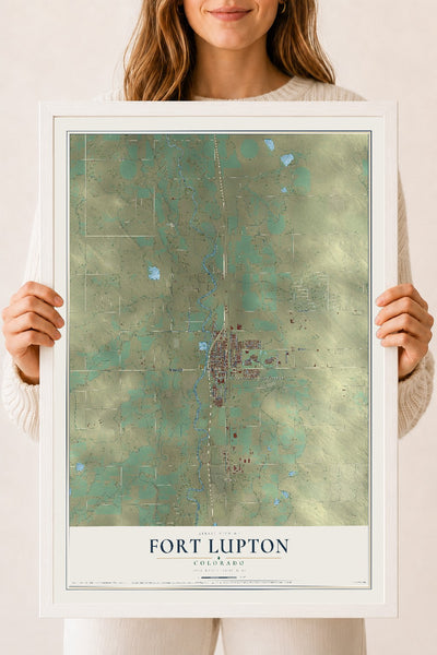 Map of Fort Lupton, Colorado, 18 x 24 inch print in a white wood frame