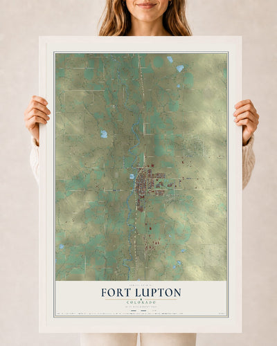 Map of Fort Lupton, Colorado, 24 x 36 inch print in a white wood frame