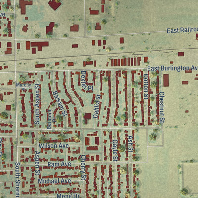 Second close-up of the map of Fort Morgan, Colorado print showing more streets and buildings