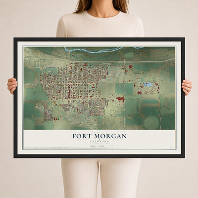 Map of Fort Morgan, Colorado, 24 x 36 inch print in a black wood frame