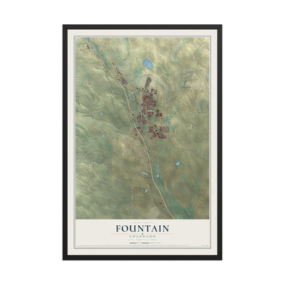 Map of Fountain, Colorado, 12 x 18 inch print in a black wood frame
