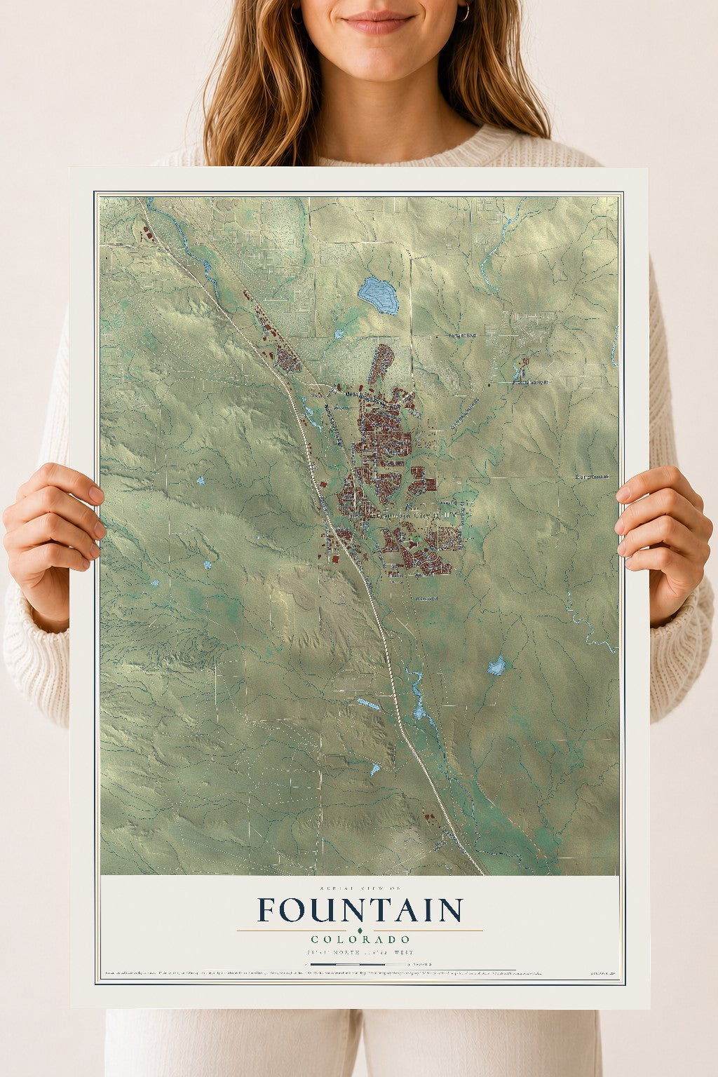 Map of Fountain, Colorado, 18 x 24 inch unframed archival matte print