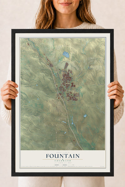 Map of Fountain, Colorado, 18 x 24 inch print in a black wood frame