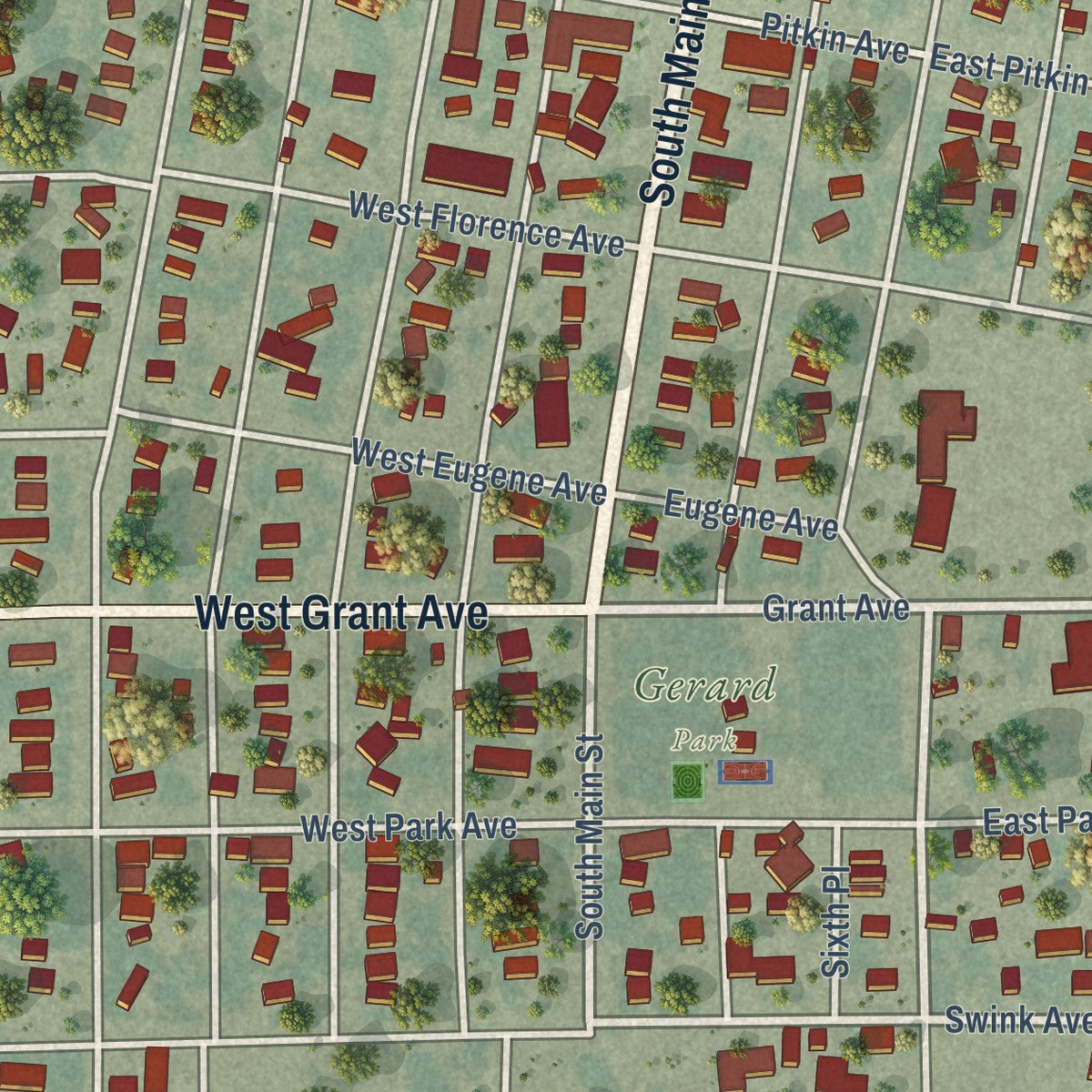 Close-up of the map of Fowler, Colorado print showing street and building detail