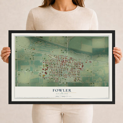 Map of Fowler, Colorado, 12 x 18 inch print in a black wood frame