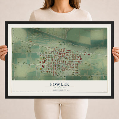 Map of Fowler, Colorado, 18 x 24 inch print in a black wood frame