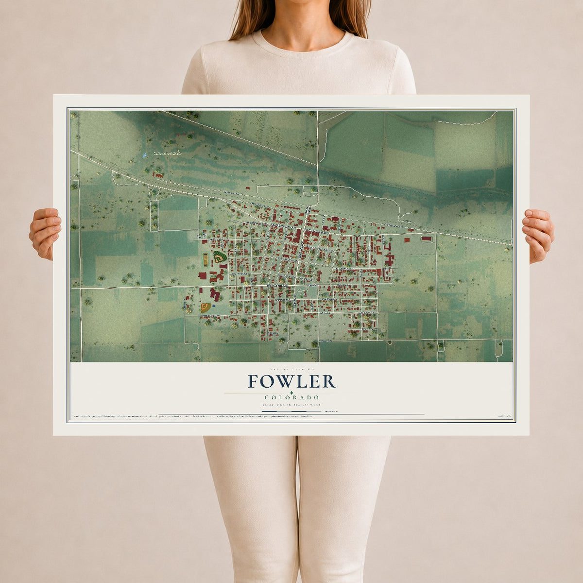 Map of Fowler, Colorado, 24 x 36 inch unframed archival matte print