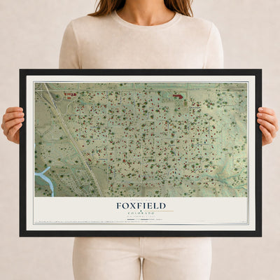 Map of Foxfield, Colorado, 12 x 18 inch print in a black wood frame