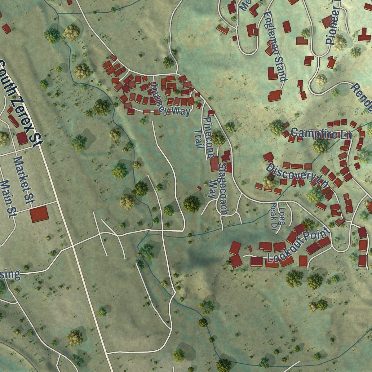 Second close-up of the map of Fraser, Colorado print showing more streets and buildings