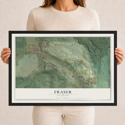 Map of Fraser, Colorado, 12 x 18 inch print in a black wood frame