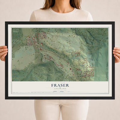 Map of Fraser, Colorado, 18 x 24 inch print in a black wood frame