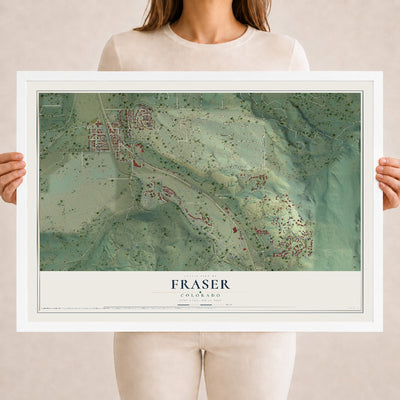 Map of Fraser, Colorado, 18 x 24 inch print in a white wood frame