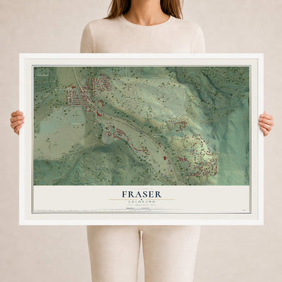 Map of Fraser, Colorado, 24 x 36 inch print in a white wood frame
