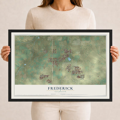 Map of Frederick, Colorado, 12 x 18 inch print in a black wood frame