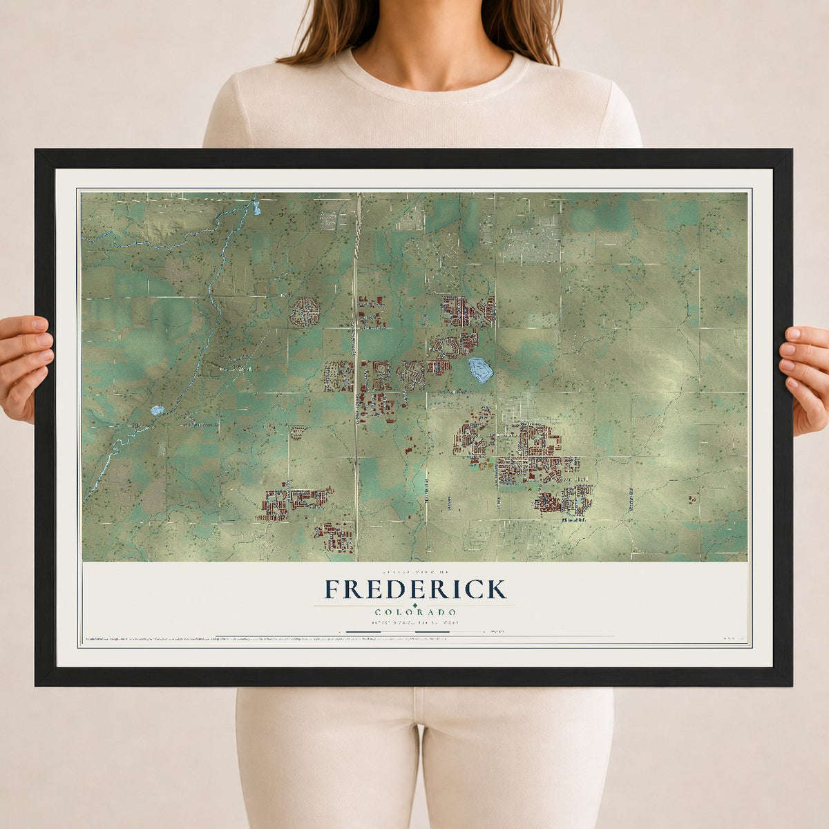 Map of Frederick, Colorado, 18 x 24 inch print in a black wood frame