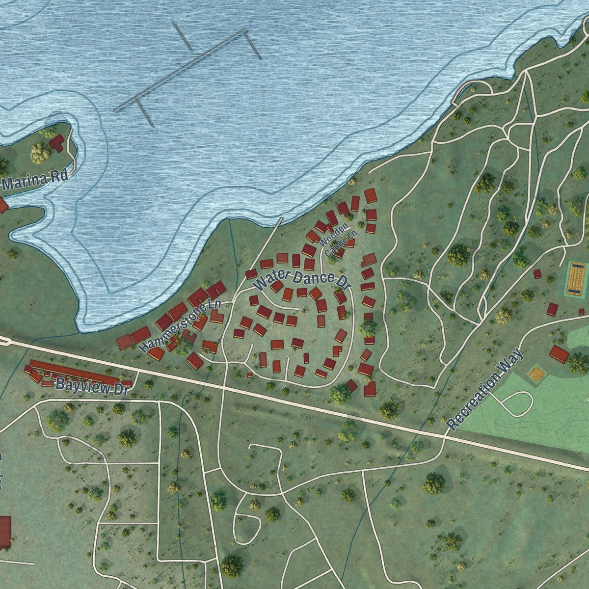 Second close-up of the map of Frisco, Colorado print showing more streets and buildings