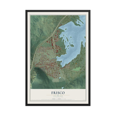 Map of Frisco, Colorado, 12 x 18 inch print in a black wood frame