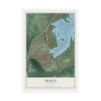 Map of Frisco, Colorado, 12 x 18 inch print in a white wood frame