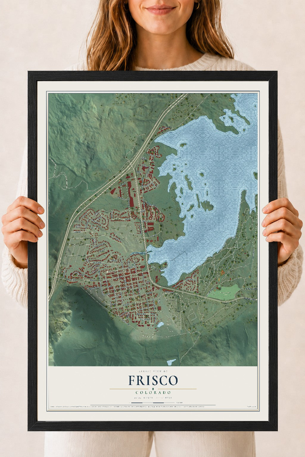 Map of Frisco, Colorado, 18 x 24 inch print in a black wood frame
