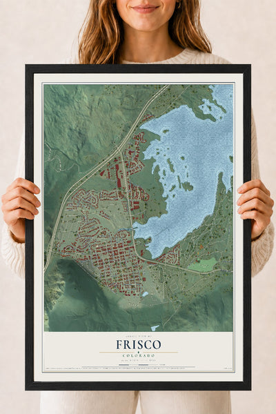 Map of Frisco, Colorado, 18 x 24 inch print in a black wood frame