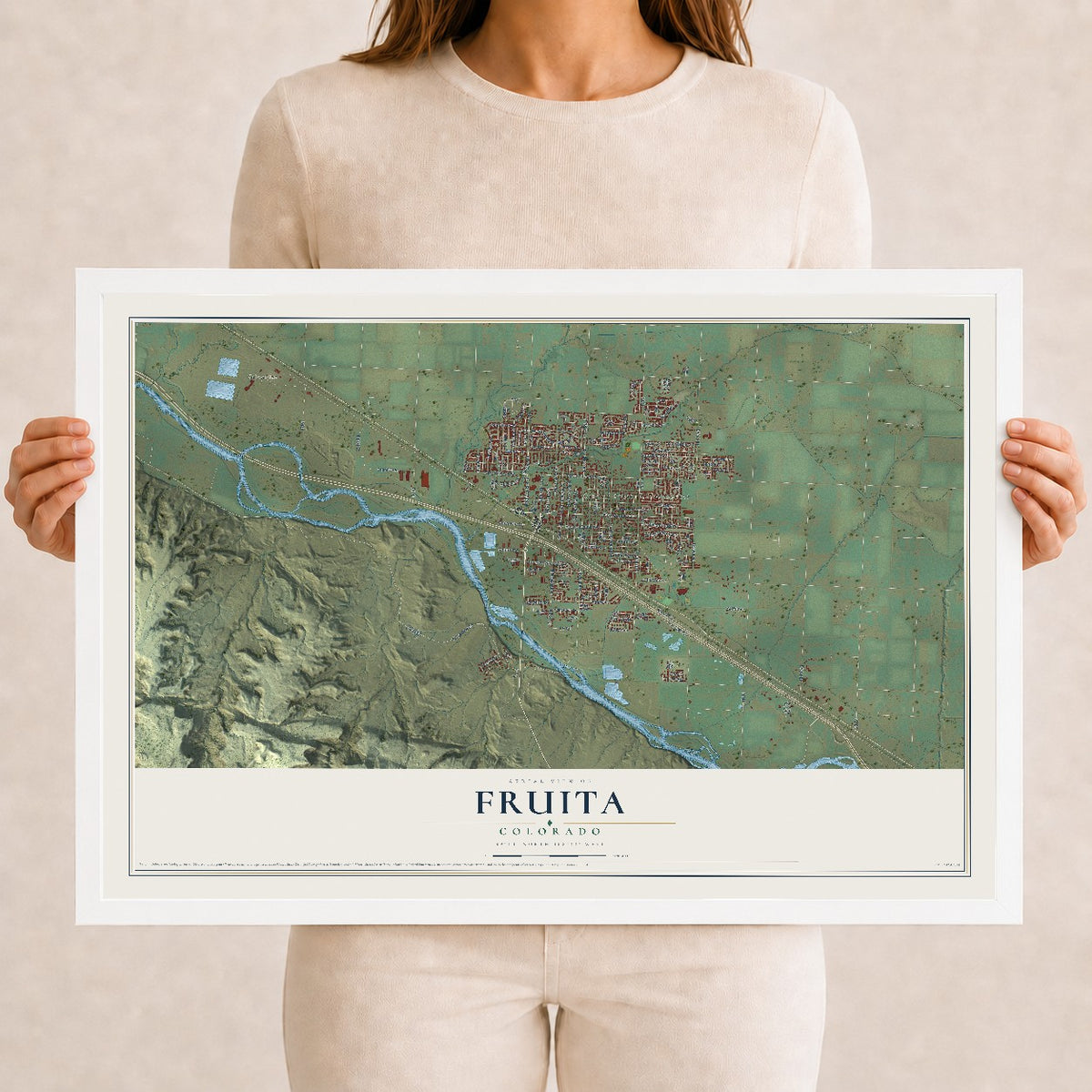 Map of Fruita, Colorado, 12 x 18 inch print in a white wood frame