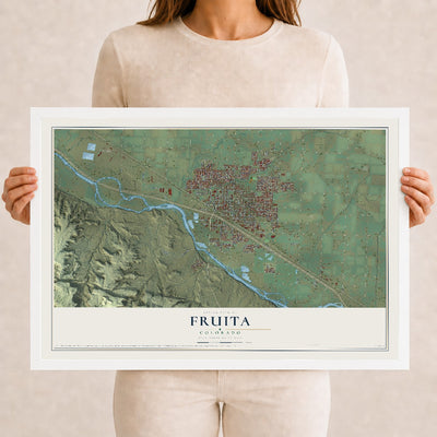 Map of Fruita, Colorado, 12 x 18 inch print in a white wood frame