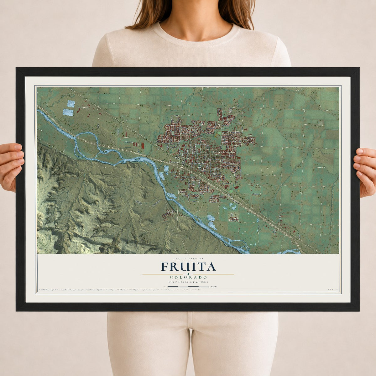 Map of Fruita, Colorado, 18 x 24 inch print in a black wood frame