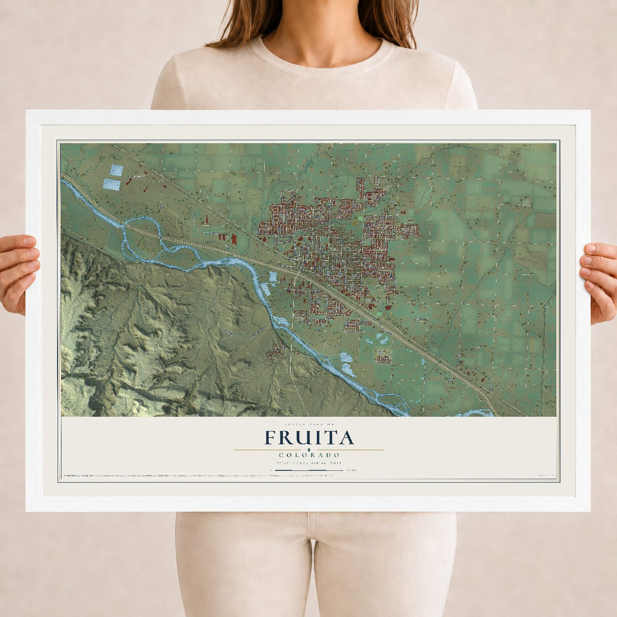 Map of Fruita, Colorado, 18 x 24 inch print in a white wood frame