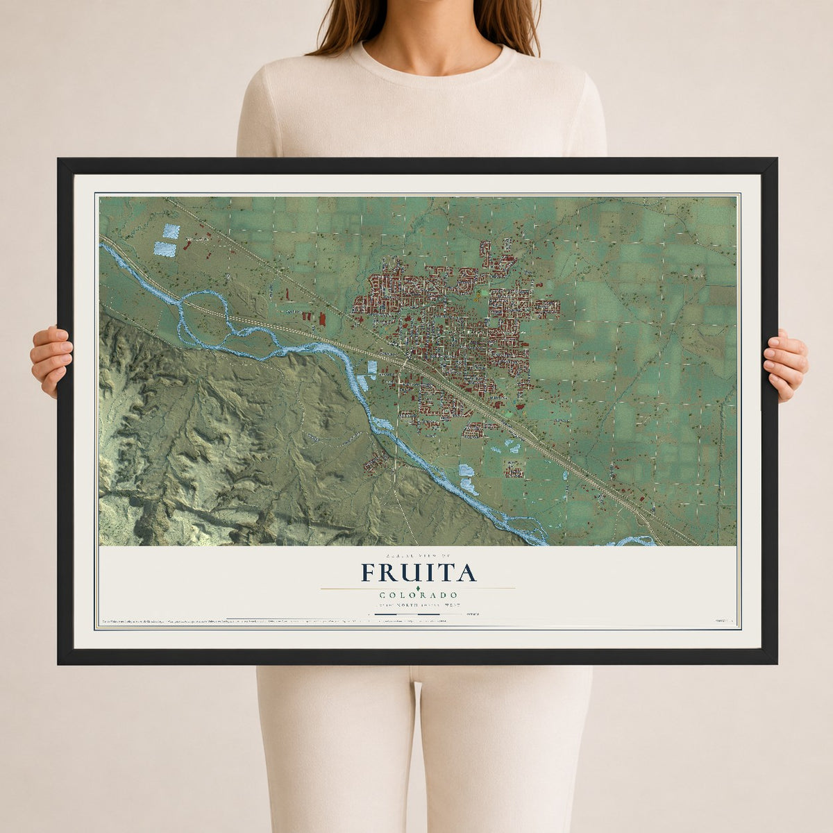 Map of Fruita, Colorado, 24 x 36 inch print in a black wood frame
