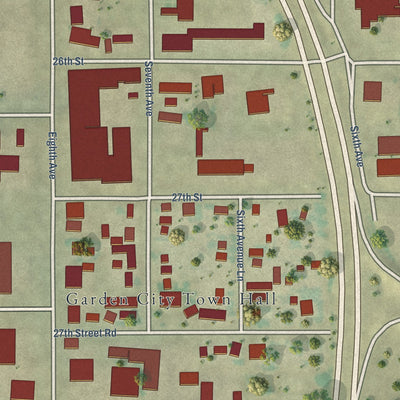 Close-up of the map of Garden City, Colorado print showing street and building detail
