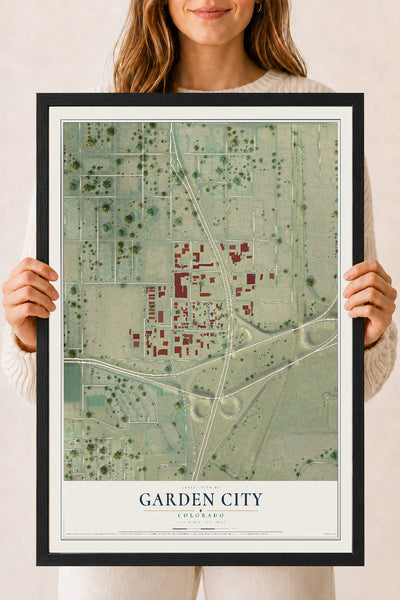 Map of Garden City, Colorado, 18 x 24 inch print in a black wood frame