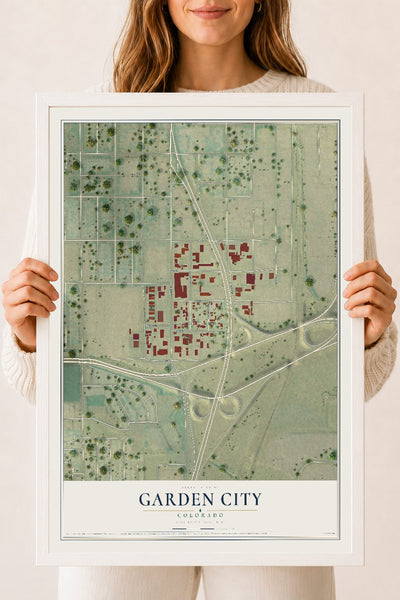 Map of Garden City, Colorado, 18 x 24 inch print in a white wood frame