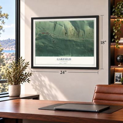 Garfield, Colorado map, 18 x 24 inch print in a black frame in a home office