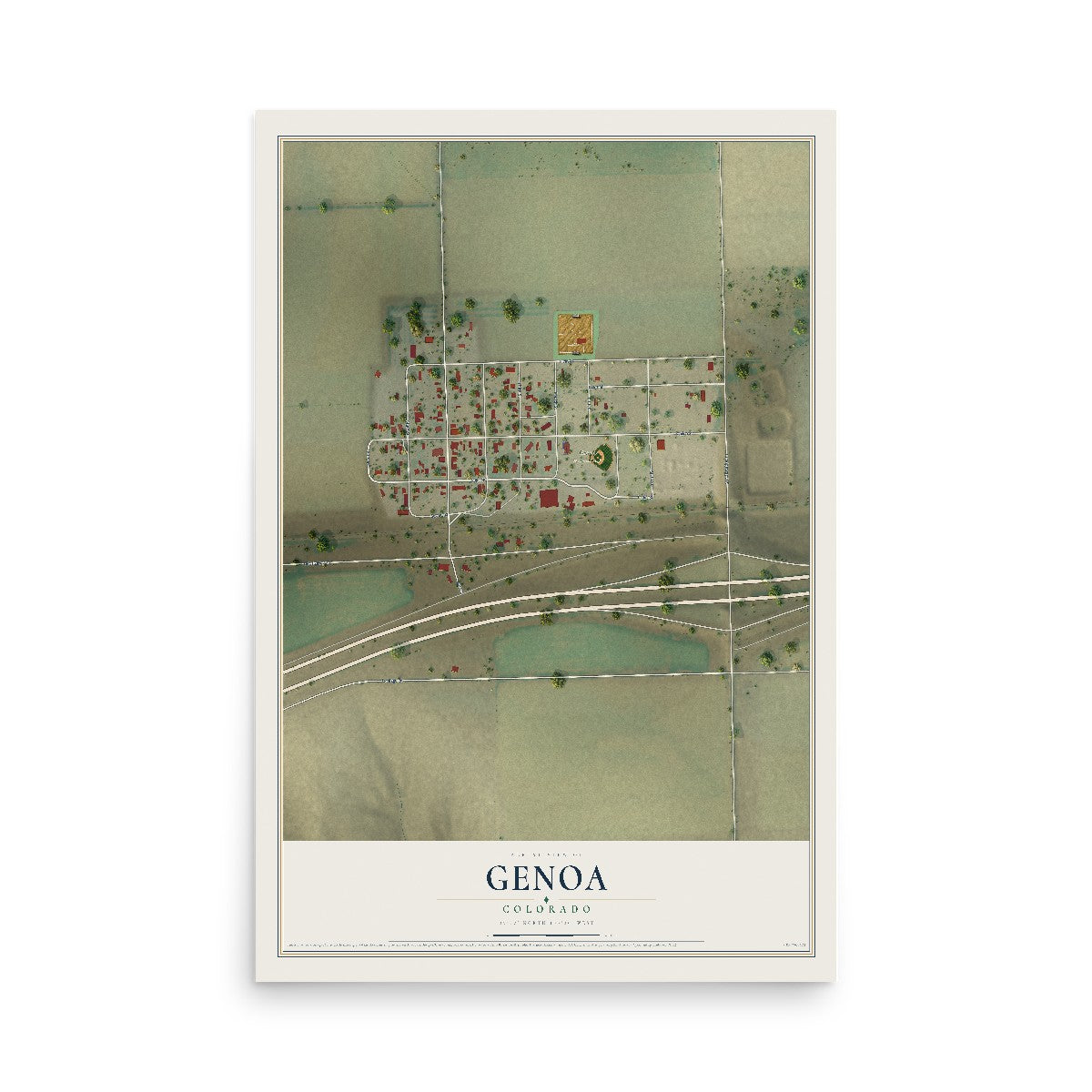 Map of Genoa, Colorado, 12 x 18 inch unframed archival matte print