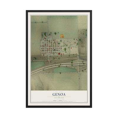 Map of Genoa, Colorado, 12 x 18 inch print in a black wood frame