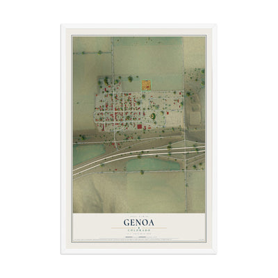 Map of Genoa, Colorado, 12 x 18 inch print in a white wood frame