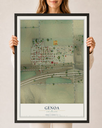Map of Genoa, Colorado, 24 x 36 inch print in a black wood frame