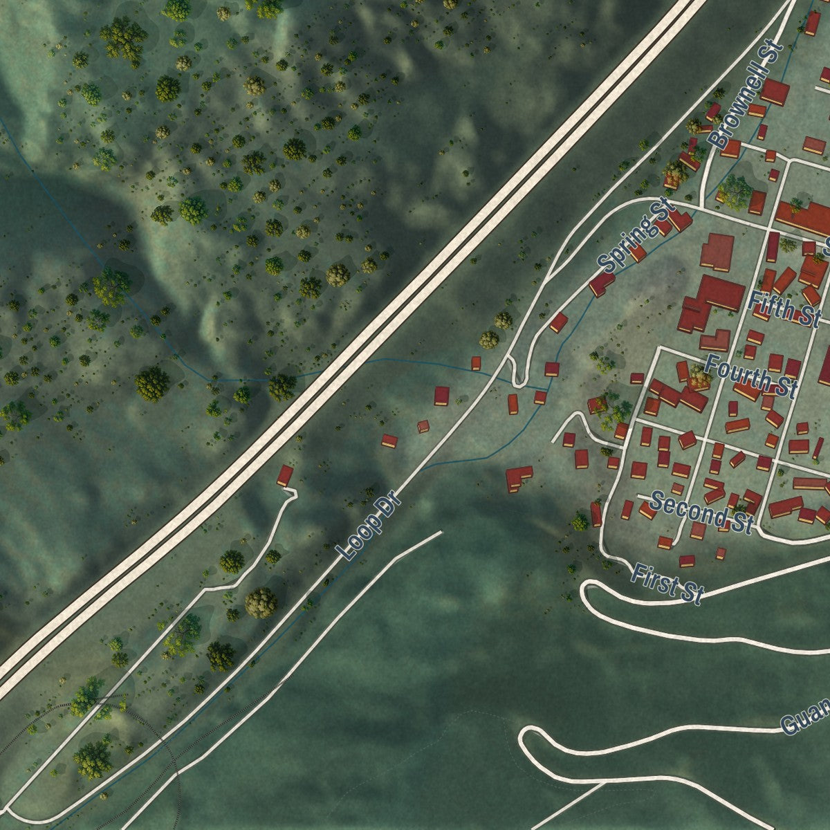 Second close-up of the map of Georgetown, Colorado print showing more streets and buildings