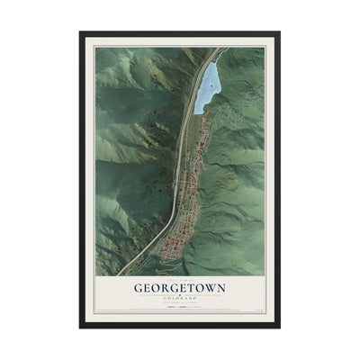 Map of Georgetown, Colorado, 12 x 18 inch print in a black wood frame