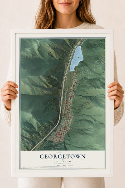 Map of Georgetown, Colorado, 18 x 24 inch print in a white wood frame