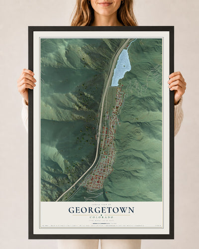Map of Georgetown, Colorado, 24 x 36 inch print in a black wood frame